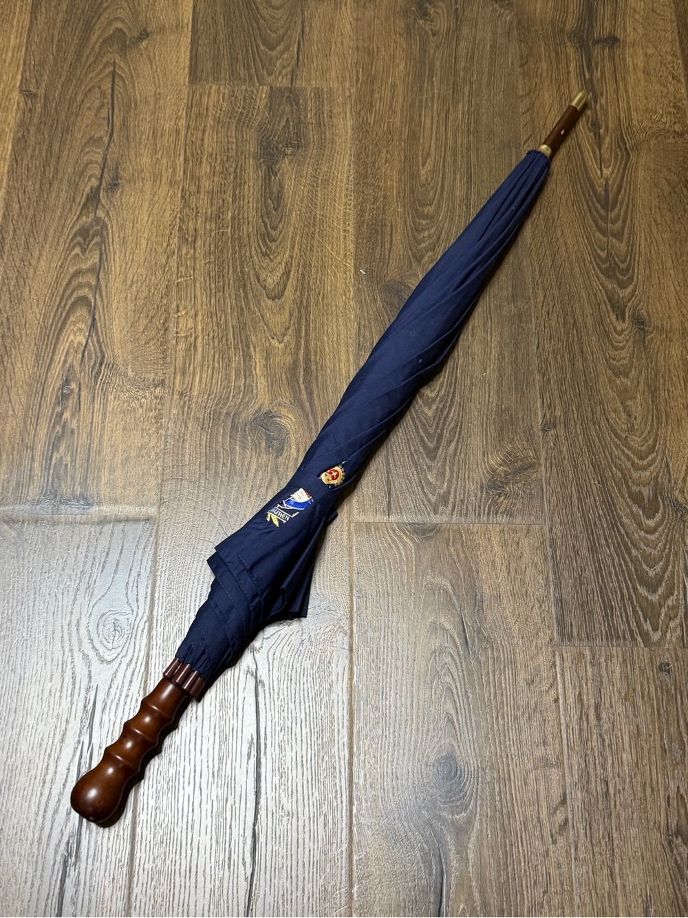 Ralph Lauren vintage Navy Blue Classic Wooden-Handled Umbrella